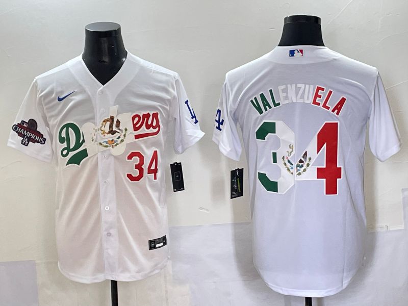 Men 2025 Los Angeles Dodgers #34 Valenzuela White Nike MLB Jersey style 7034->los angeles dodgers->MLB Jersey